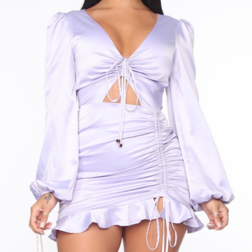 Purple Rouched Long Sleeve Mini Dress